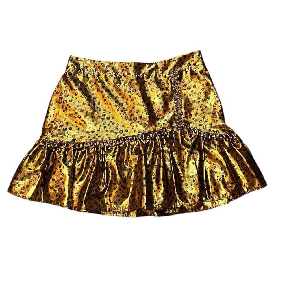 Love Shack‎ Fancy Jovanna Gold Metallic Floral Ruffle Mini Skirt SZ 6 NWT